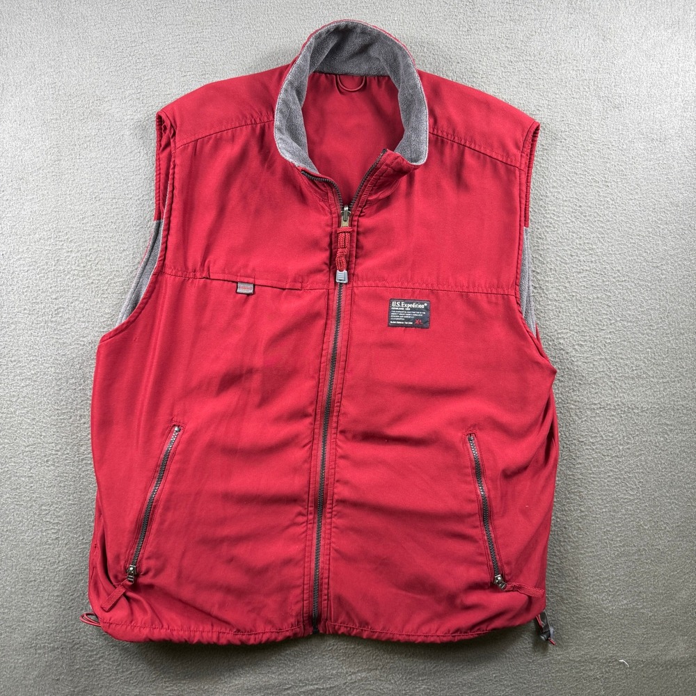 US Expedition Vest Mens XL Red Gray Reversible Fleece Lined Gorpcore Utility